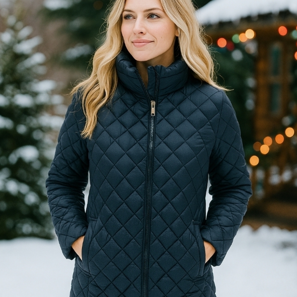 Lands' End Quilted Down Puffer Jacket Coat Black